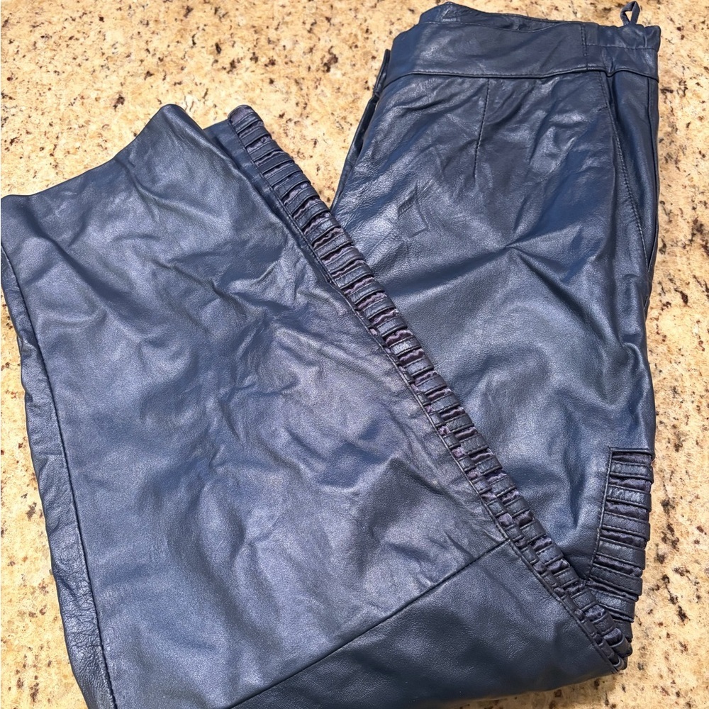 Vintage Metallic Blue Leather Pants